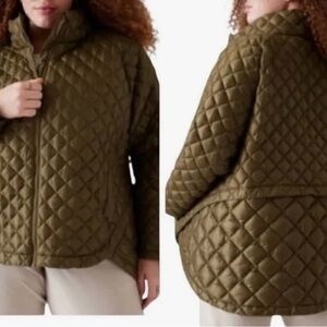 Athleta Whisper Quilted Thin Puffer Coat, Olive Green, Large